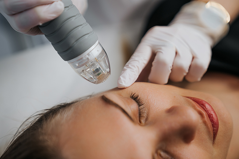 A woman receiving a cosmetic dermatology treatment.